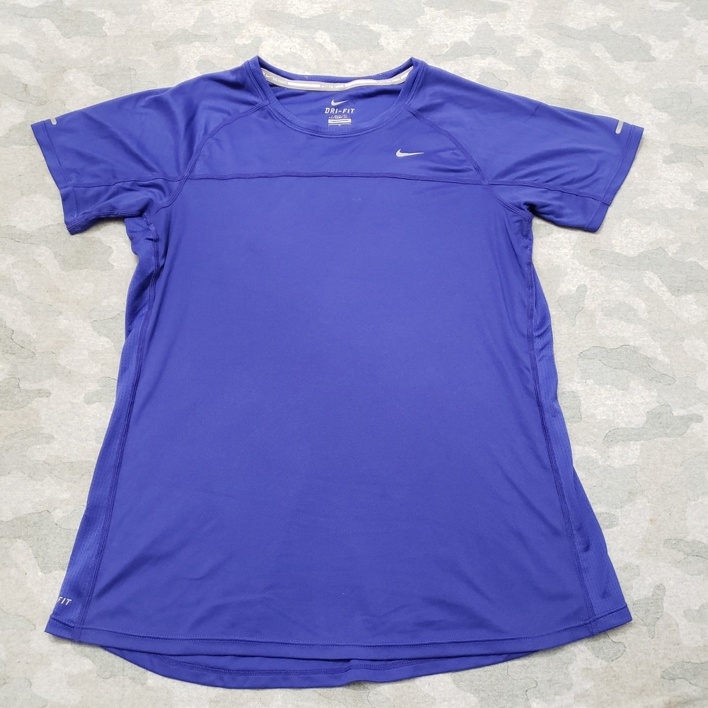 Nike Running Top Womens Large Blue Dri-Fit Short Sleeve